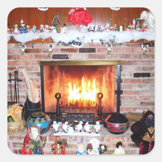 CHRISTMAS FIREPLACE VIERKANTE STICKER (Voorkant)