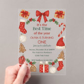 Christmas First Birthday Invitation | Festive Acryl Uitnodigingen (Insitu (Draagbaar))