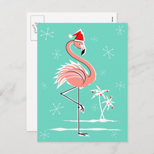 Christmas Flamingo briefkaart (Voorkant / Achterkant)