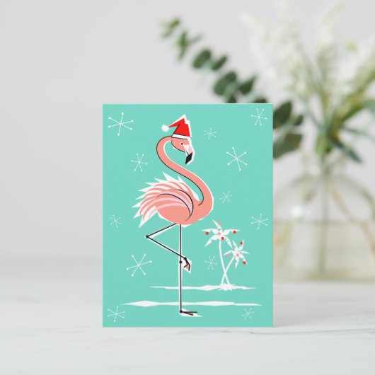 Christmas Flamingo briefkaart aqua terug (Staand voorkant)