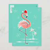 Christmas Flamingo briefkaart aqua terug (Voorkant / Achterkant)