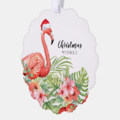 Christmas Flamingo Floral Greenery Wishes Ornament Kaart (Links)