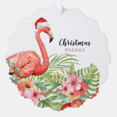 Christmas Flamingo Floral Greenery Wishes Ornament Kaart (Voorkant)