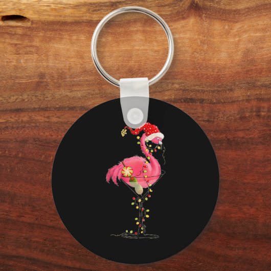 Christmas Flamingo In Martini Gl For Trocal Holida Sleutelhanger (Voorkant)