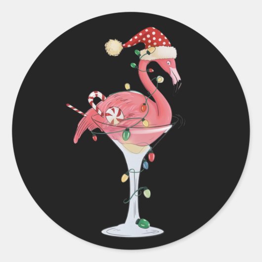 Christmas Flamingo Lights Xmas Tropical Animal  Ronde Sticker (Voorkant)