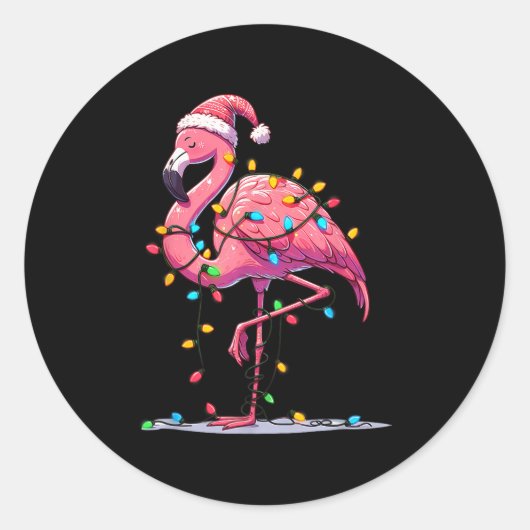 Christmas Flamingo Lover Santa Xmas Women Men Kids Ronde Sticker (Voorkant)