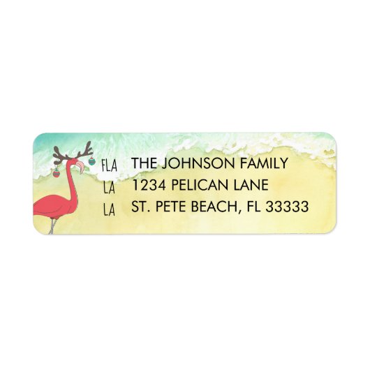 Christmas Flamingo on Beach Return Address Etiket (Voorkant)