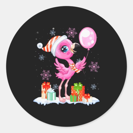 Christmas Flamingo Pajama Matching Santa Hat Xmas Ronde Sticker (Voorkant)