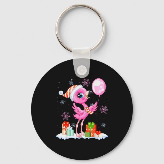 Christmas Flamingo Pajama Matching Santa Hat Xmas  Sleutelhanger (Voorkant)