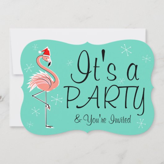 Christmas Flamingo 'Party' uitnodigingsbeugel Kaart (Voorkant)