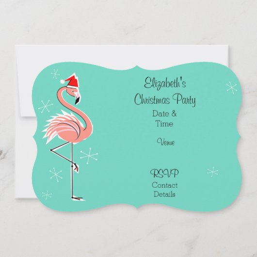 Christmas Flamingo 'Party' uitnodigingsbeugel Kaart (Achterkant)