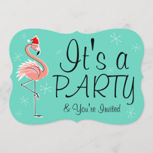Christmas Flamingo 'Party' uitnodigingsbeugel Kaart