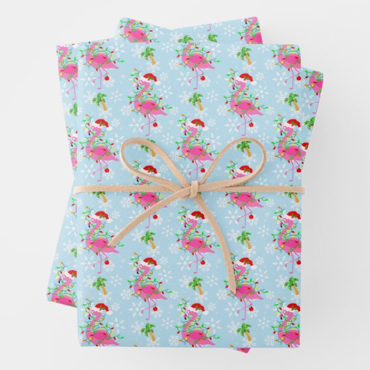 Christmas Flamingo Pattern Blue Inpakpapier Vel (In situ)