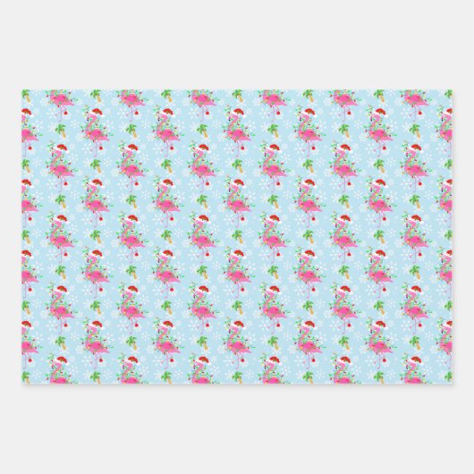Christmas Flamingo Pattern Blue Inpakpapier Vel (Voorkant)