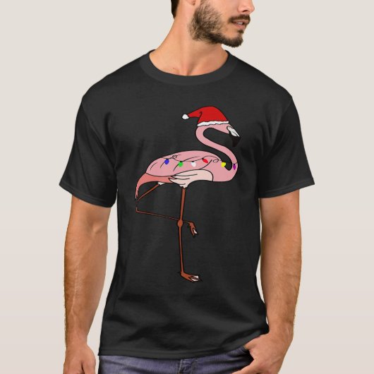 Christmas Flamingo Santa Cute Holiday Lights Funny T-shirt (Voorkant)