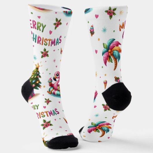 Christmas Flamingo Socks, Tropical Chrismas Socks Sokken (Gebogen)