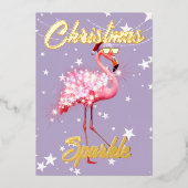 Christmas Flamingo Sparkle Paarse Folie Uitnodiging (Voorkant)