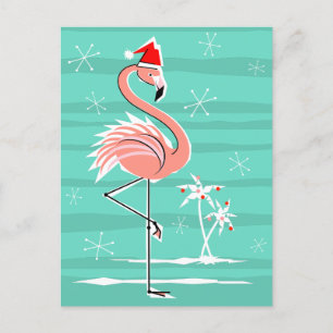 Christmas Flamingo Stripe aqua terug briefkaart