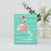 Christmas Flamingo Stripe aqua terug briefkaart (Staand voorkant)