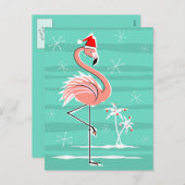 Christmas Flamingo Stripe aqua terug briefkaart (Voorkant / Achterkant)