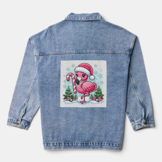 Christmas Flamingo Sublimation Clipart Denim Jacket (Achterkant)