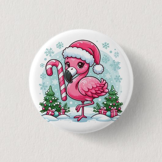 Christmas Flamingo Sublimation Clipart Ronde Button 3,2 Cm (Voorkant)