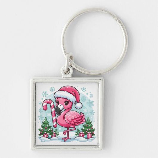 Christmas Flamingo Sublimation Clipart Sleutelhanger (Voorkant)