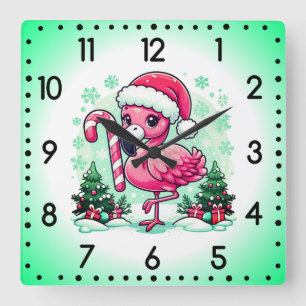 Christmas Flamingo Sublimation Clipart Vierkante Klok