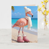 Christmas Flamingo Wearing Winter Attire Kaart (Gele Bloem)