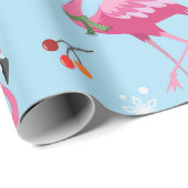 Christmas flamingos and holly on blue pattern cadeaupapier (Rol Hoek)