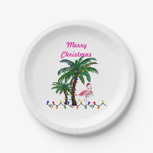 Christmas flamingos tropical party plates papieren bordje (Voorkant)