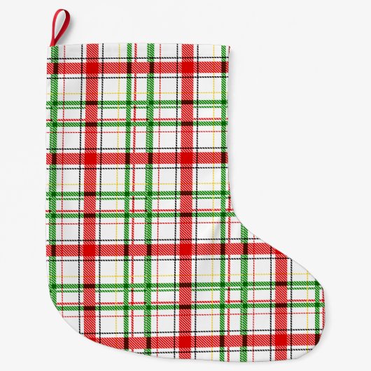Christmas Flannel Plaid Tartan Design - White  Grote Kerstsok (Voorkant)