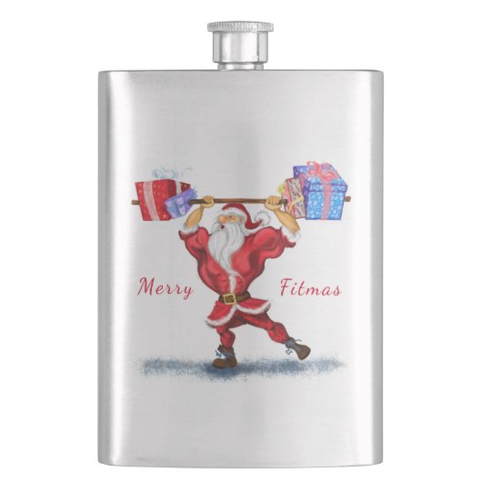 Christmas Flask Bodybuilder Santa with Gifts Fun Flacon (Voorkant)