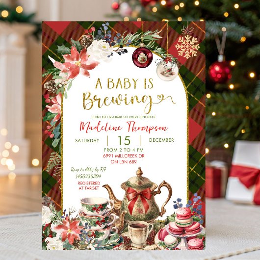 Christmas Floral Baby Brew Tea Party Baby Shower Kaart