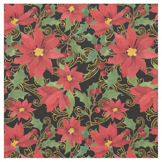 Christmas Floral Black Stof (Close Up)