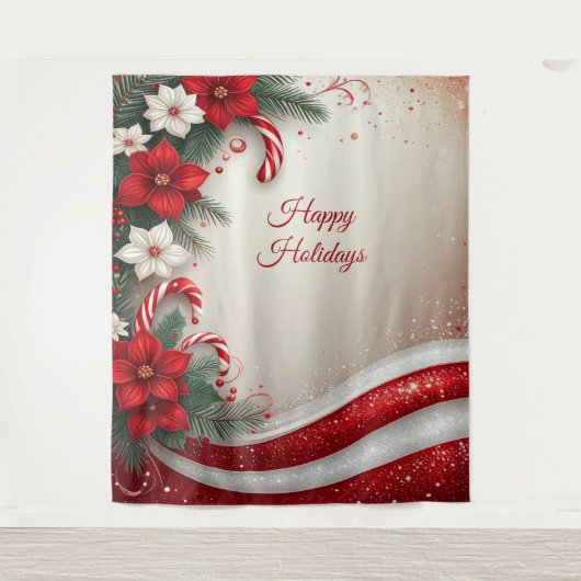 Christmas Floral Candy Canes Holiday Backdrop Wandkleed (Voorkant)