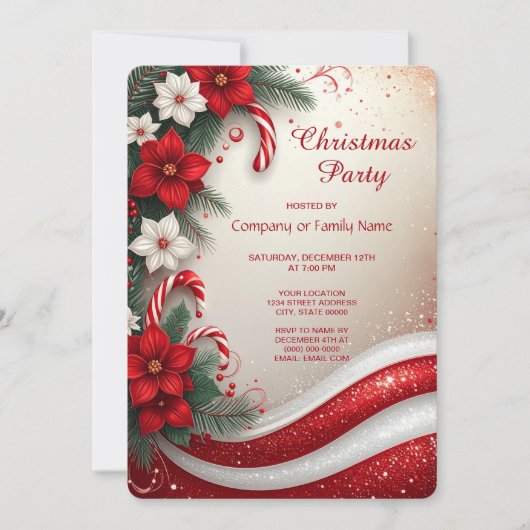 Christmas Floral Candy Canes Holiday Party Kaart (Voorkant)