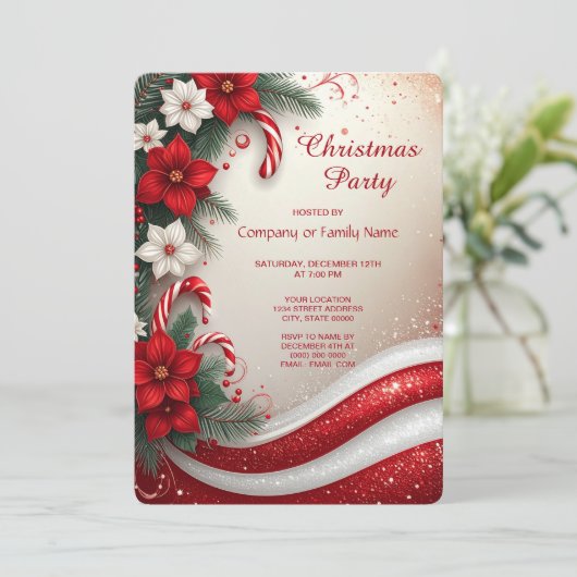 Christmas Floral Candy Canes Holiday Party Kaart (Staand voorkant)