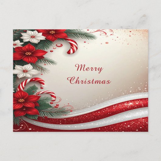 Christmas Floral Candy Canes Holiday Postcard Briefkaart (Voorkant)