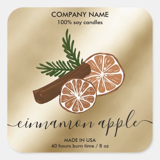 Christmas Floral Cinnamon Candle productetiket Vierkante Sticker (Voorkant)