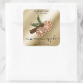 Christmas Floral Cinnamon Candle productetiket Vierkante Sticker (Tas)