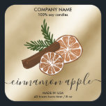 Christmas Floral Cinnamon Candle productetiket Vierkante Sticker<br><div class="desc">Pak je kersthandgemaakte kaarsen in potten met deze prachtige kerst kaneel bloemenlabels</div>