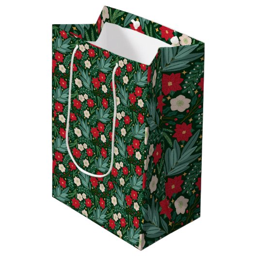 Christmas Floral Gift Bag Medium Cadeauzakje (Voorkant Gekanteld)