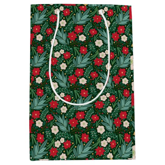 Christmas Floral Gift Bag Medium Cadeauzakje (Voorkant)