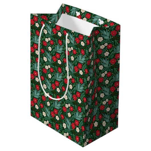 Christmas Floral Gift Bag Medium Cadeauzakje (Achterkant Gekanteld)