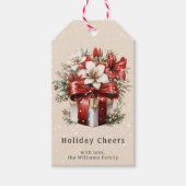 Christmas Floral Holiday Cheers Personalized Cadeaulabel (Voorkant)