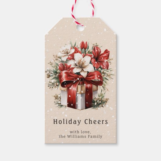 Christmas Floral Holiday Cheers Personalized Cadeaulabel (Voorkant)