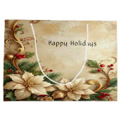 Christmas Floral Holiday Gift Bag Groot Cadeauzakje (Achterkant)