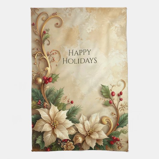 Christmas Floral Holiday Kitchen Towel Theedoek (Verticaal)