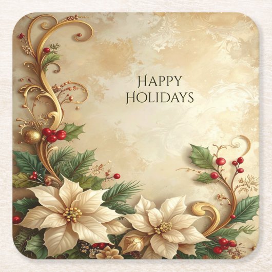 Christmas Floral Holiday Paper Coaster Kartonnen Onderzetters (Voorkant)